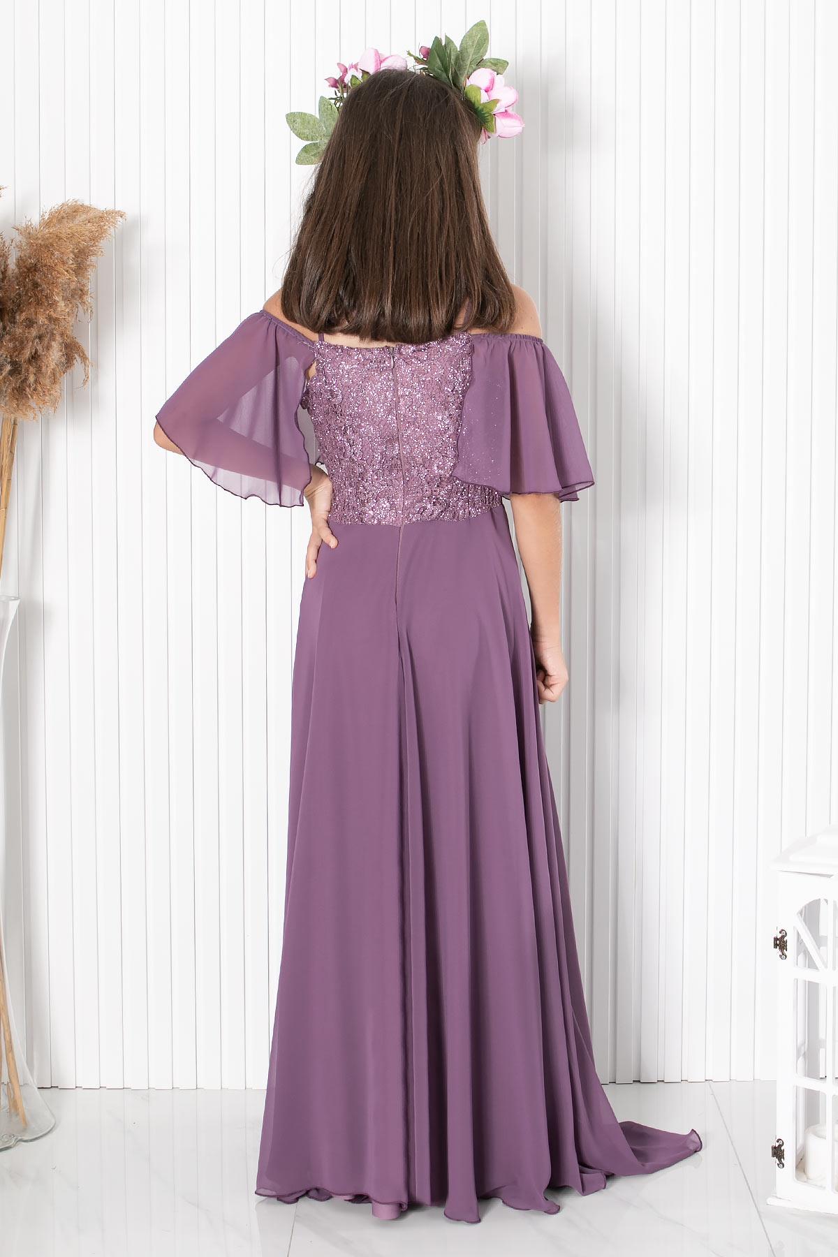 9-14 Yaş Dantelli Şifon Abiye Lila MDV330MDV330-LİLAModaviki