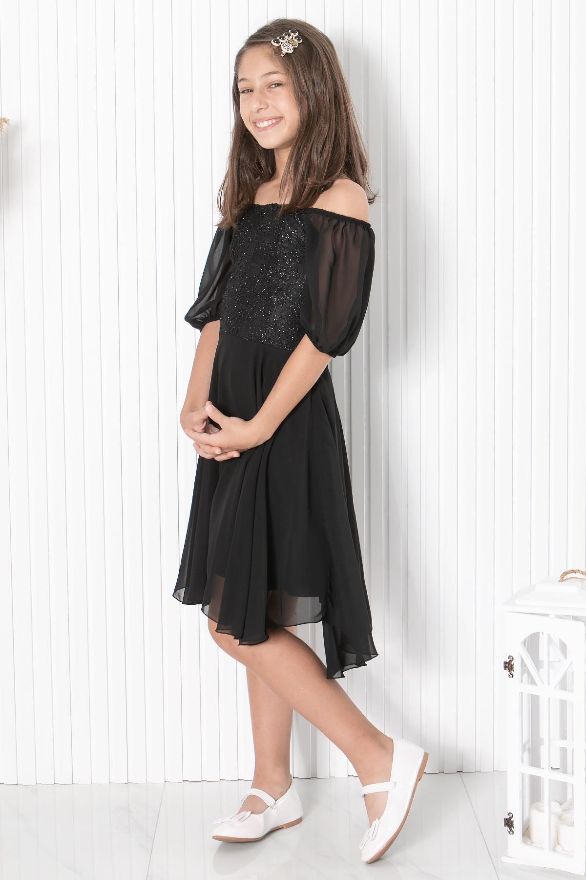 BALON KOL DETAYLI ŞİFON ABİYEMDV332-SİYAHModaviki