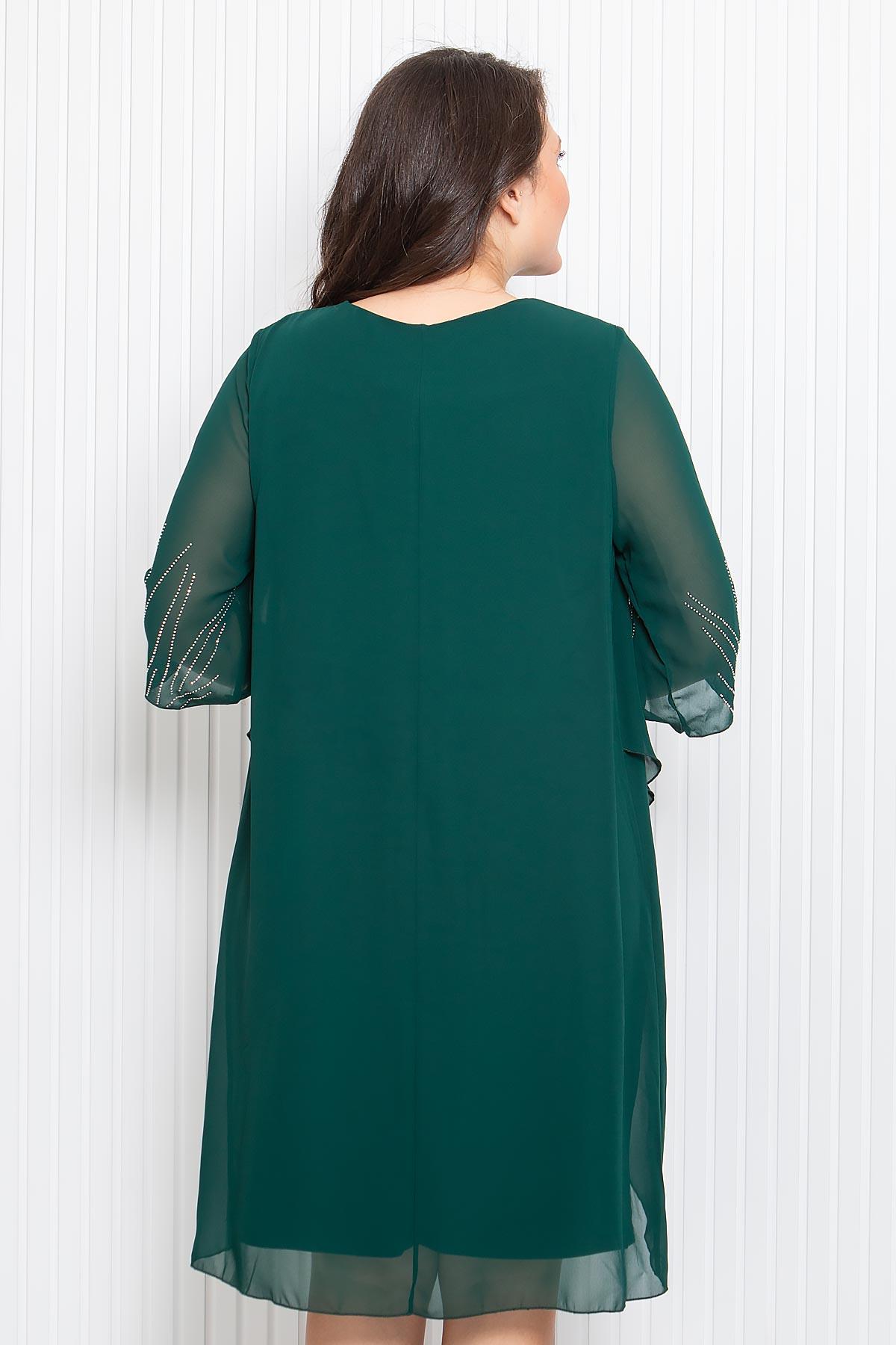 Stone Print Detailed Evening Dress Emerald MDV338MDV338-ZÜMRÜTModaviki
