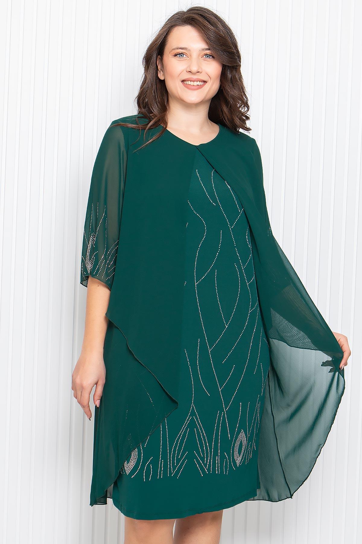 Stone Print Detailed Evening Dress Emerald MDV338MDV338-ZÜMRÜTModaviki