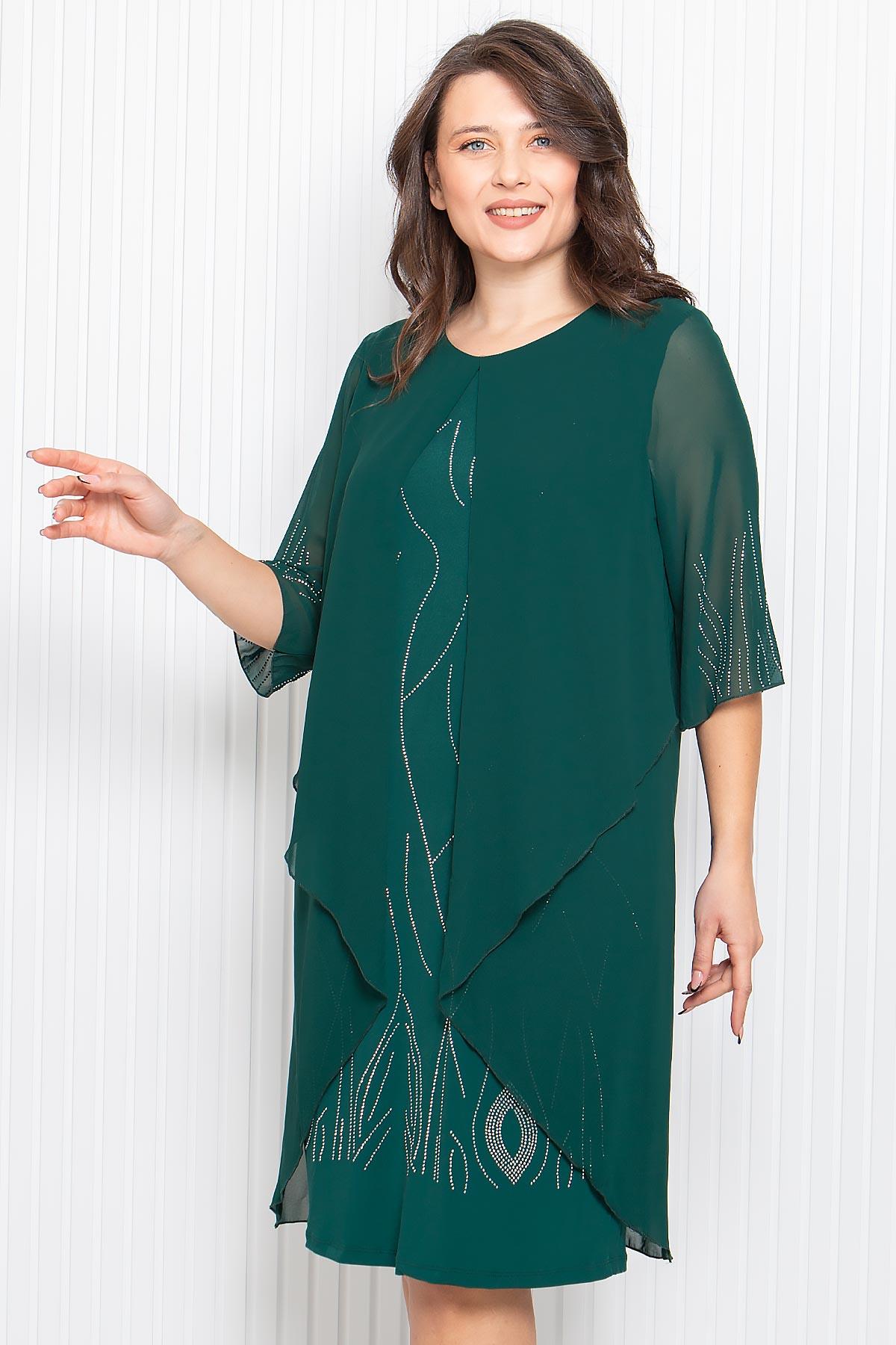 Stone Print Detailed Evening Dress Emerald MDV338MDV338-ZÜMRÜTModaviki