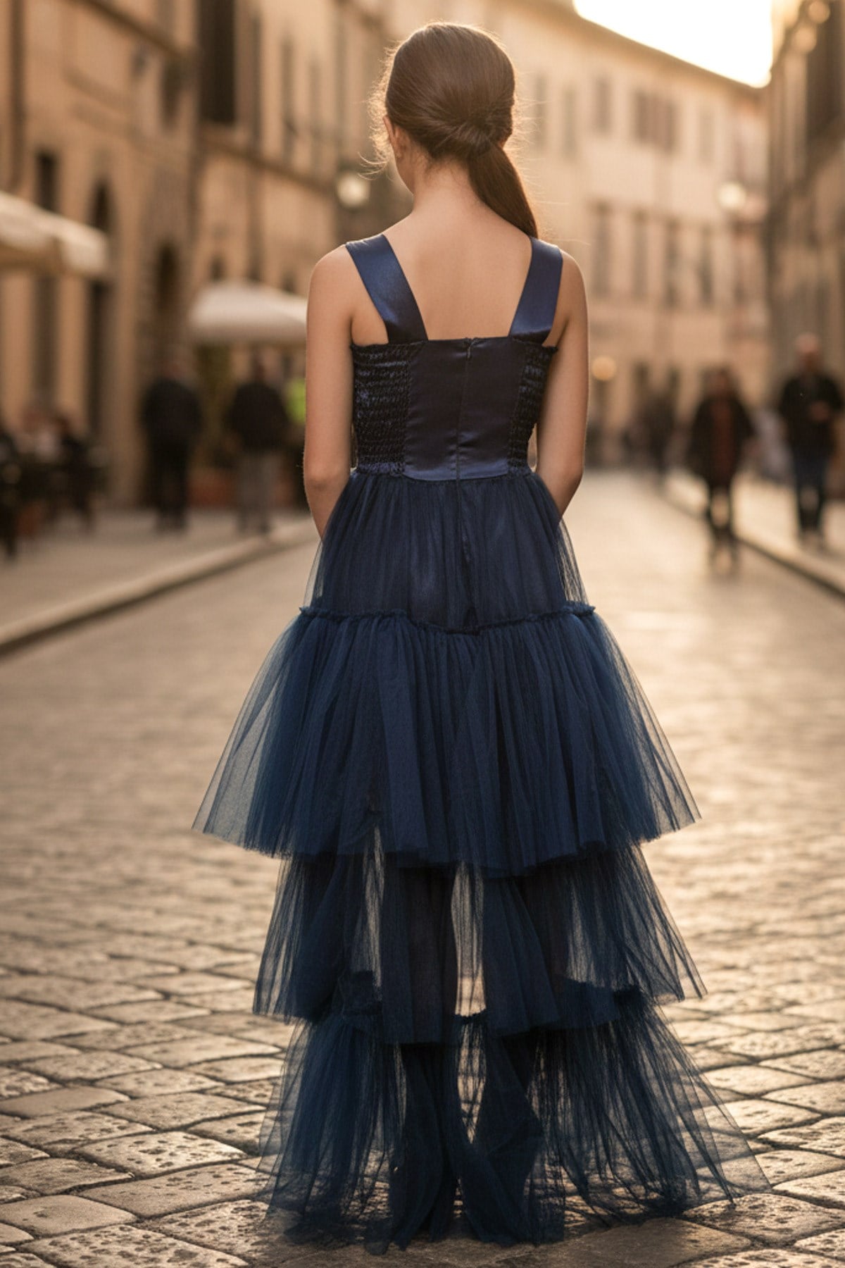 Steindruck Detail Tüll Abendkleid Navy Blau MDV340MDV340-LACİVERTModaviki