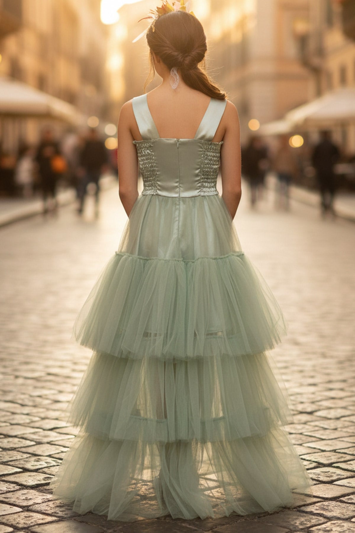 Steindruck Detail Tüll Abendkleid Mint MDV340MDV340-MİNTModaviki