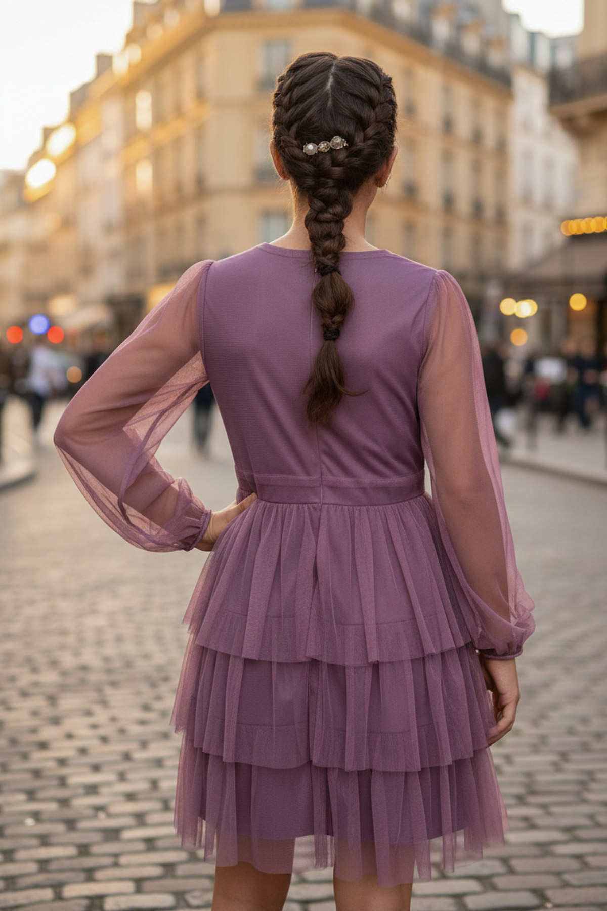 Stein Zubehör Detaillierte Tüll Kinder Abendkleider Lila MDV358MDV358-LİLAModaviki