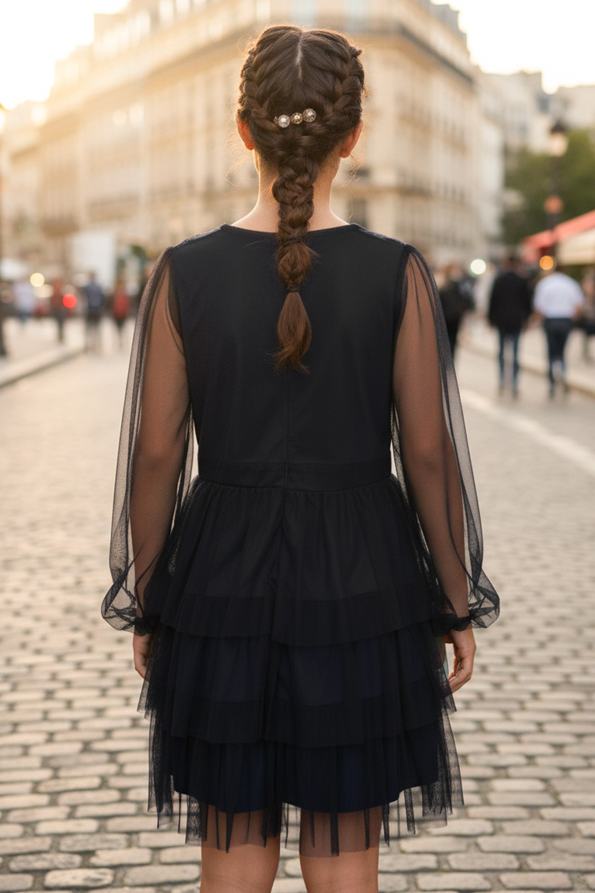 Tulle Child Evening Dress with Stone Accessory Detail Black MDV358MDV358-SİYAHModaviki