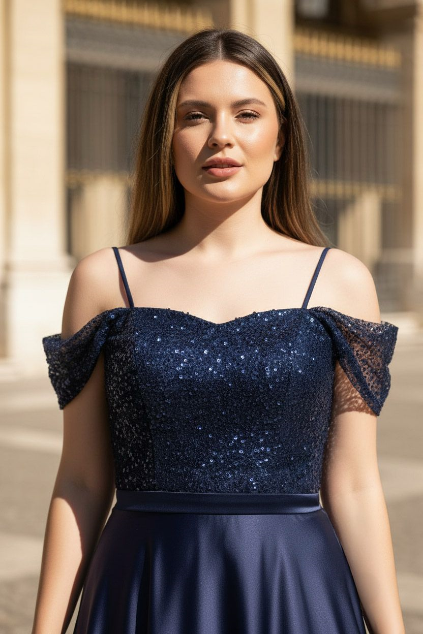 Strap Sequined Satin Evening Dress Navy Blue MDV386
MDV386-LACİVERTModaviki