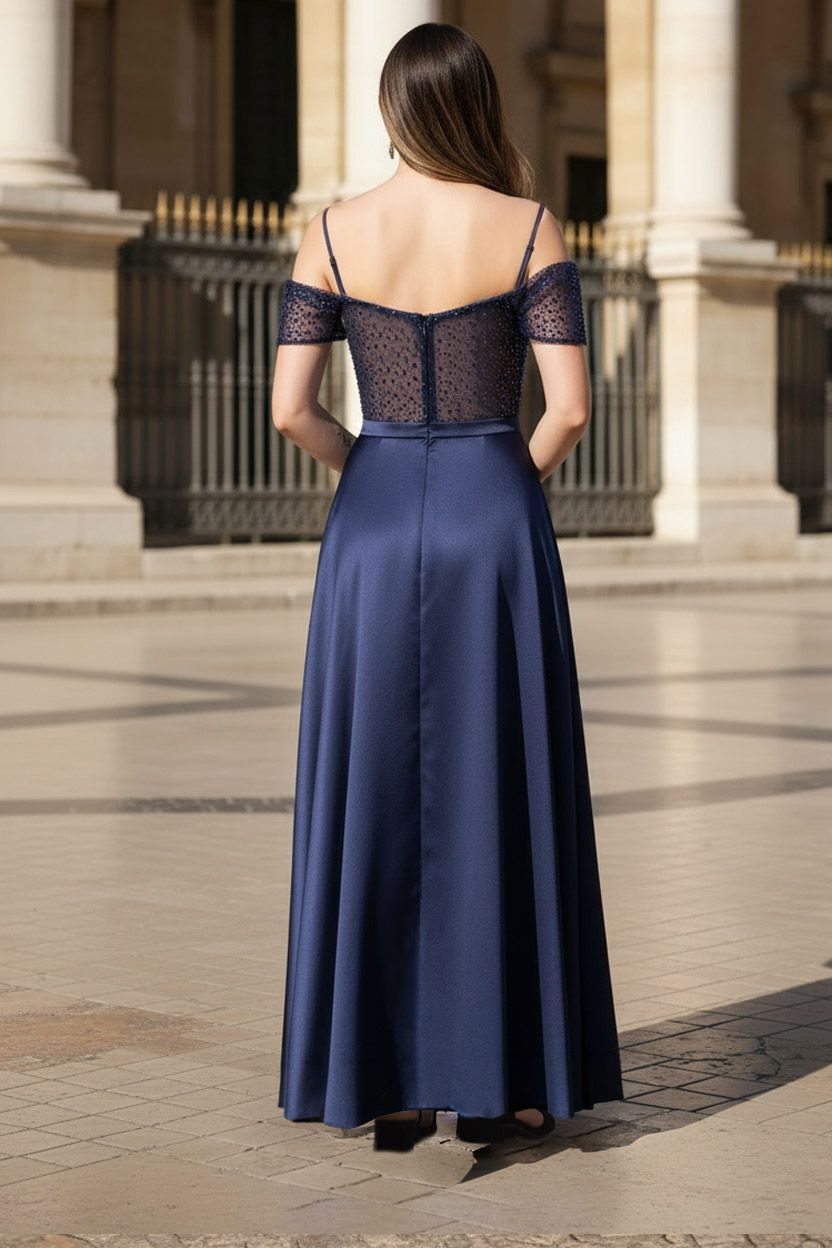 Strap Sequined Satin Evening Dress Navy Blue MDV386
MDV386-LACİVERTModaviki
