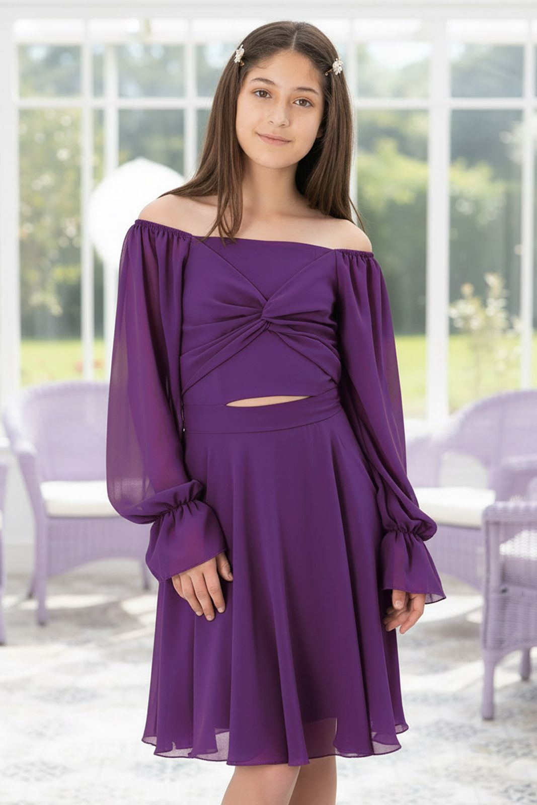 Balloon Sleeve Chiffon Evening Dress Purple MDV934
MDV934-MORModaviki