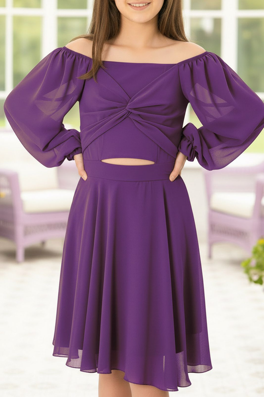 Balloon Sleeve Chiffon Evening Dress Purple MDV934
MDV934-MORModaviki