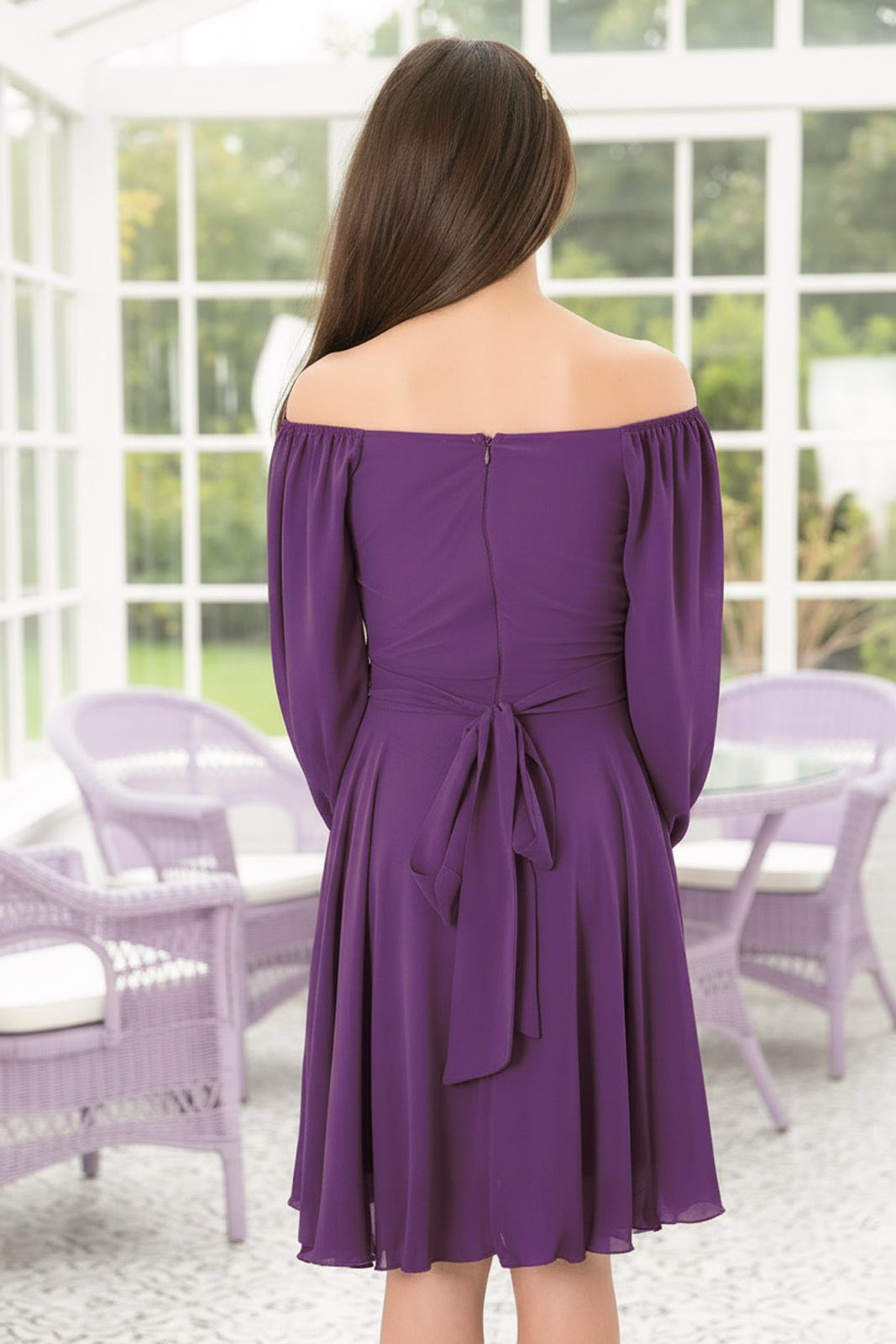 Balloon Sleeve Chiffon Evening Dress Purple MDV934
MDV934-MORModaviki