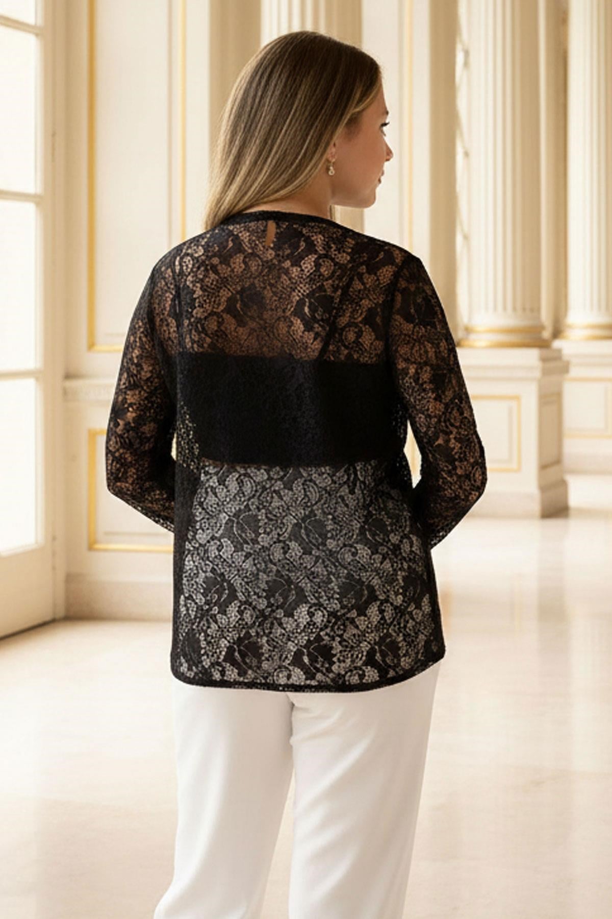 Dantel Transparan BluzMDV990-SiyahModaviki