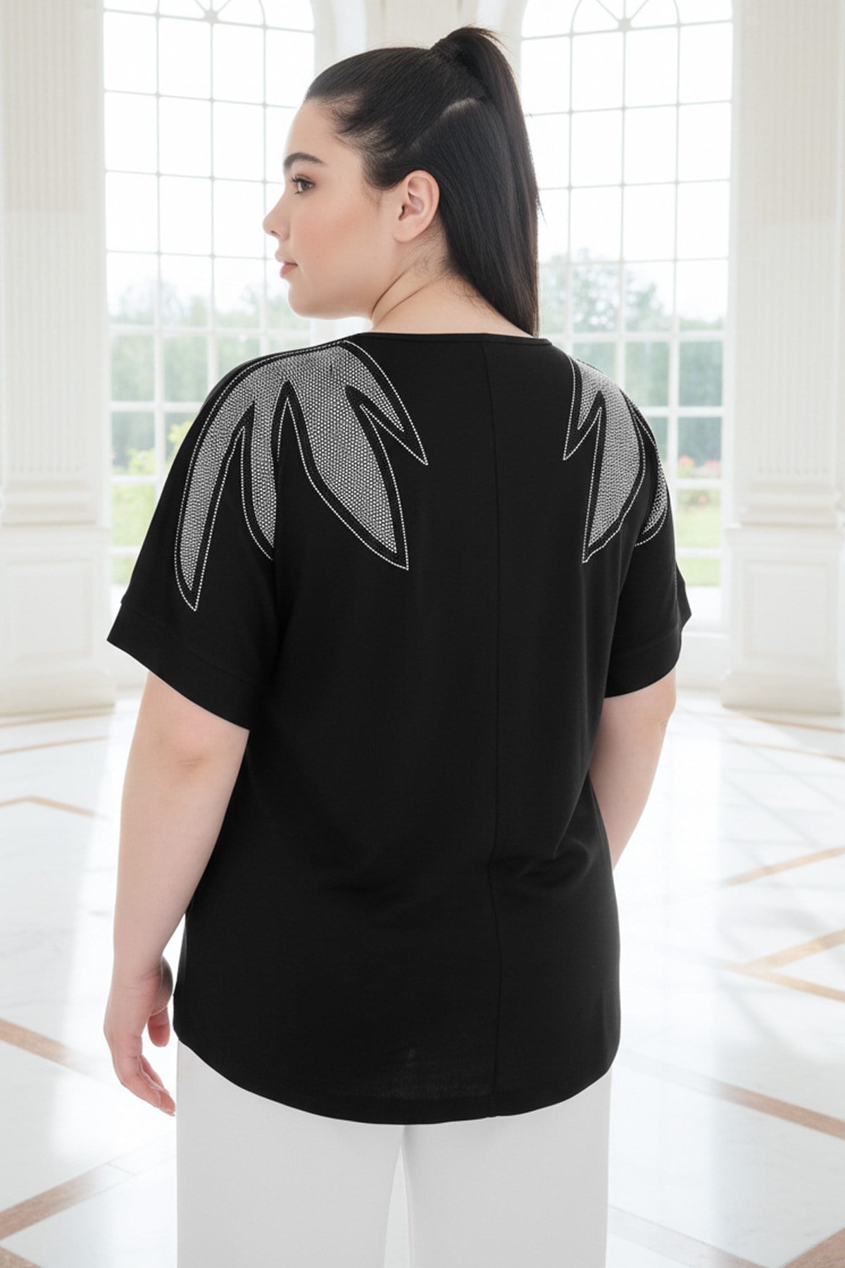 Siyah Parlak Omuz Detaylı BluzMDVB01-SiyahModaviki