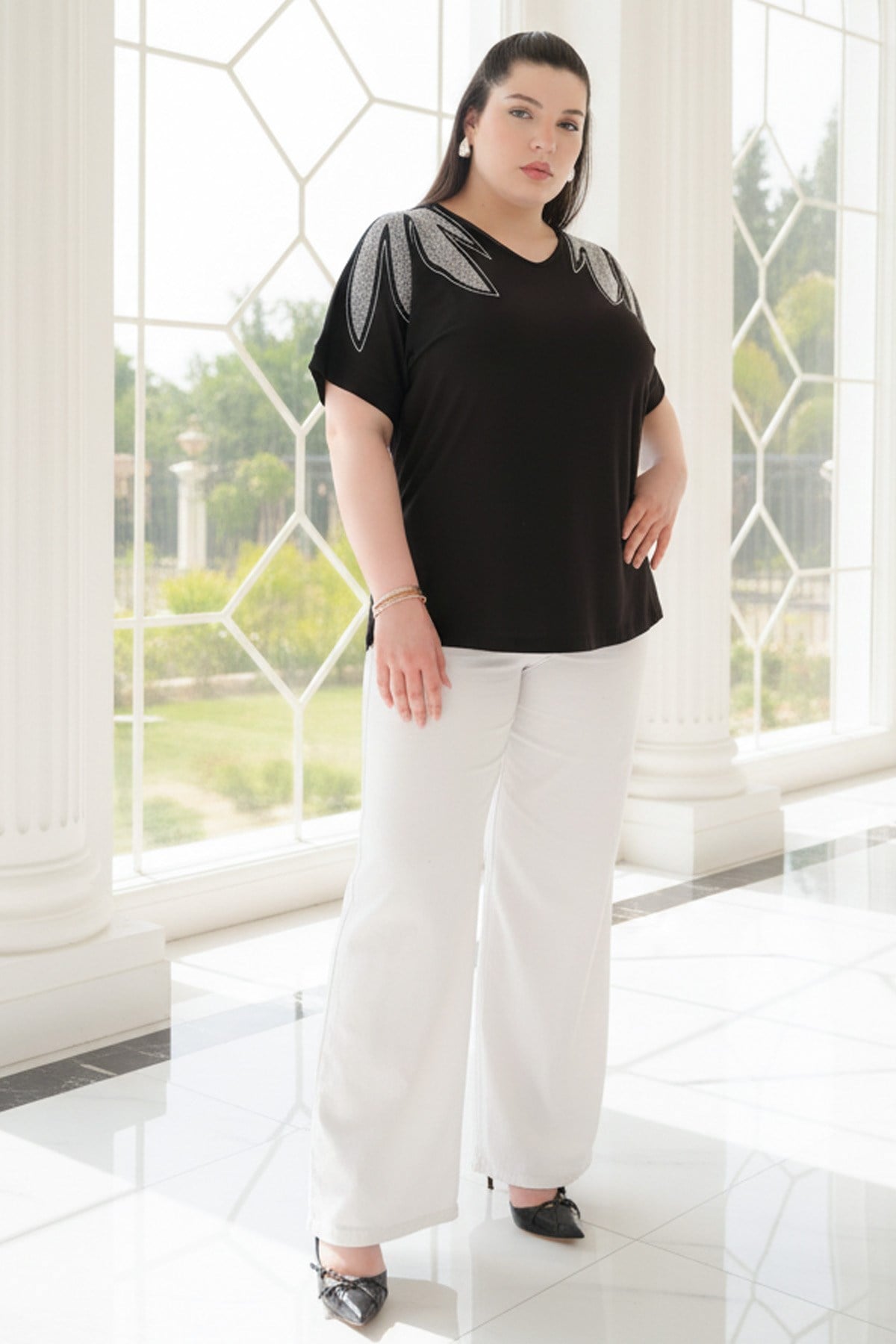 Siyah Parlak Omuz Detaylı BluzMDVB01-SiyahModaviki