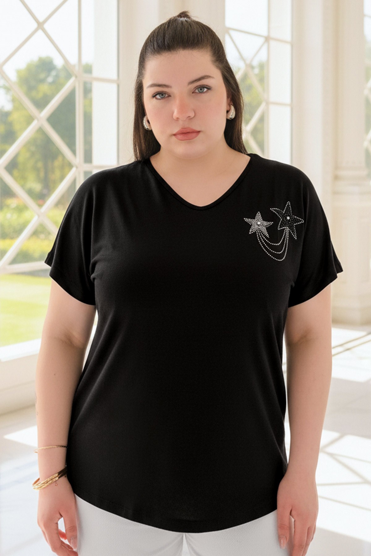 Siyah Yıldız İşleme Detaylı BluzMDVB02-SiyahModaviki