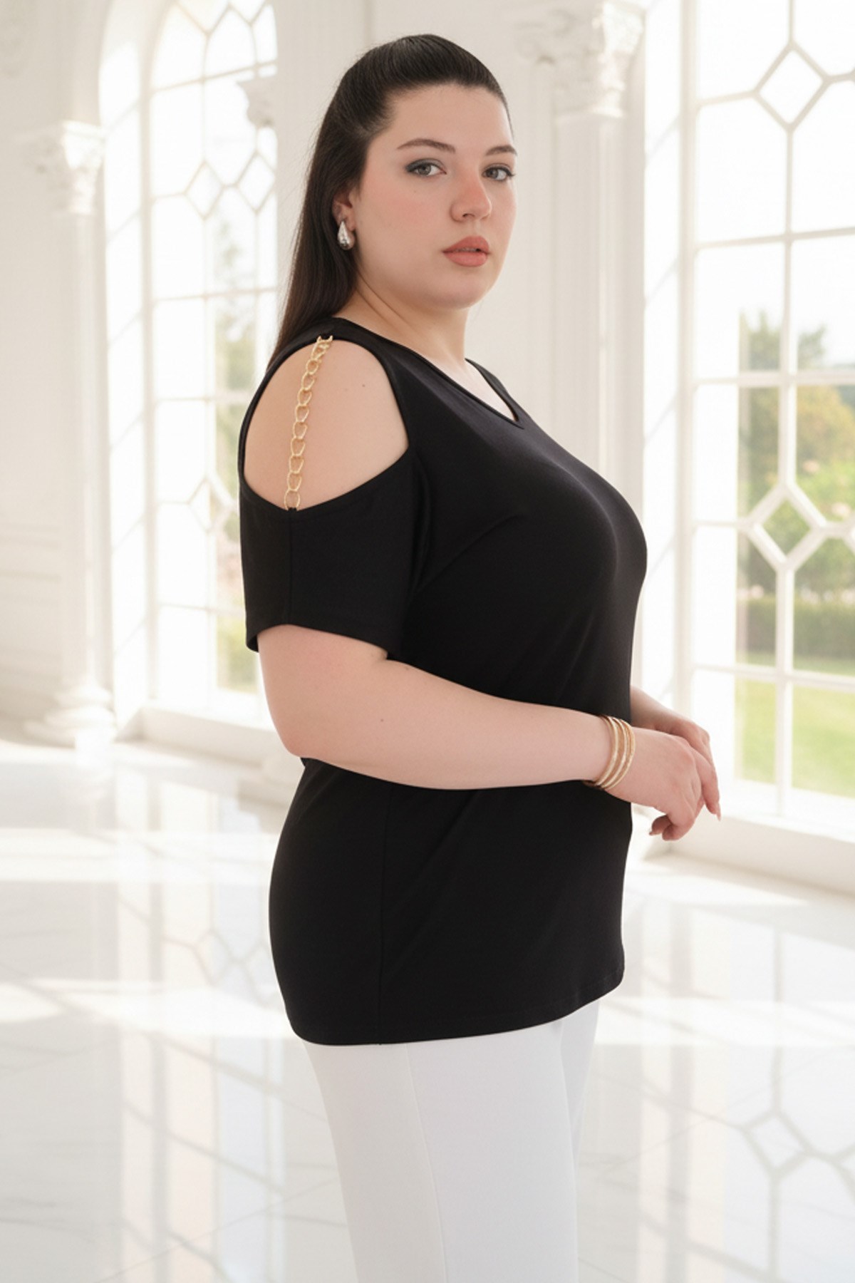 Siyah Zincir Detaylı BluzMDVB04-SiyahModaviki