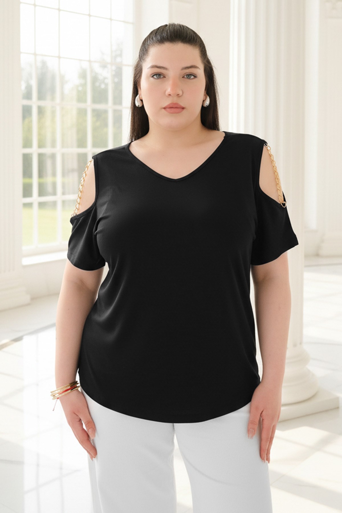 Siyah Zincir Detaylı BluzMDVB04-SiyahModaviki