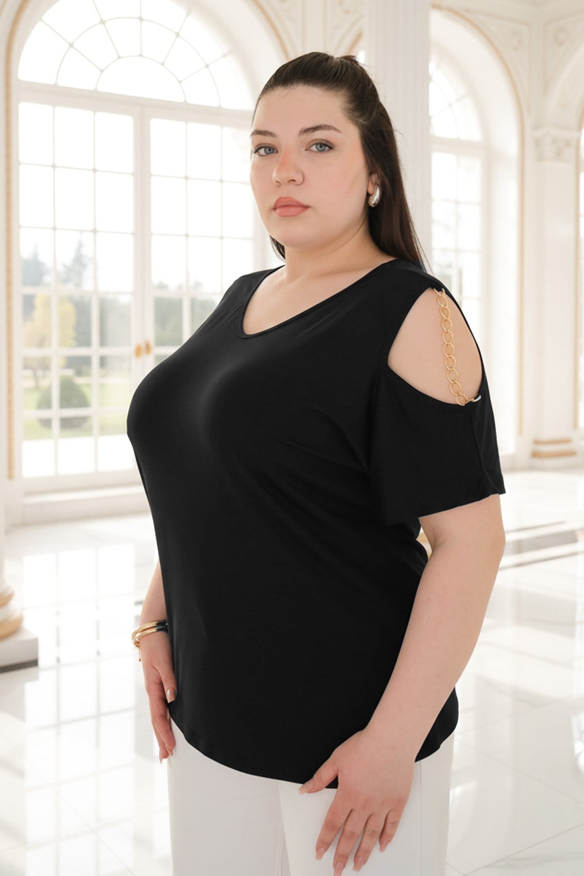 Siyah Zincir Detaylı BluzMDVB04-SiyahModaviki