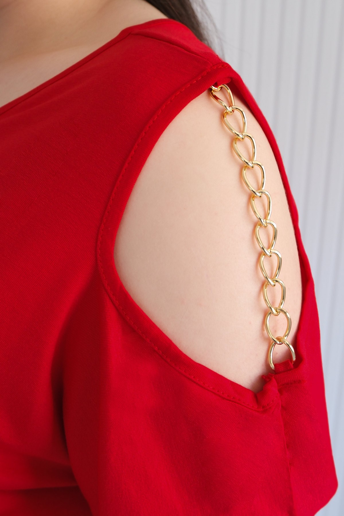 Kırmızı  Zincir Detaylı BluzMDVB05-KırmızıModaviki