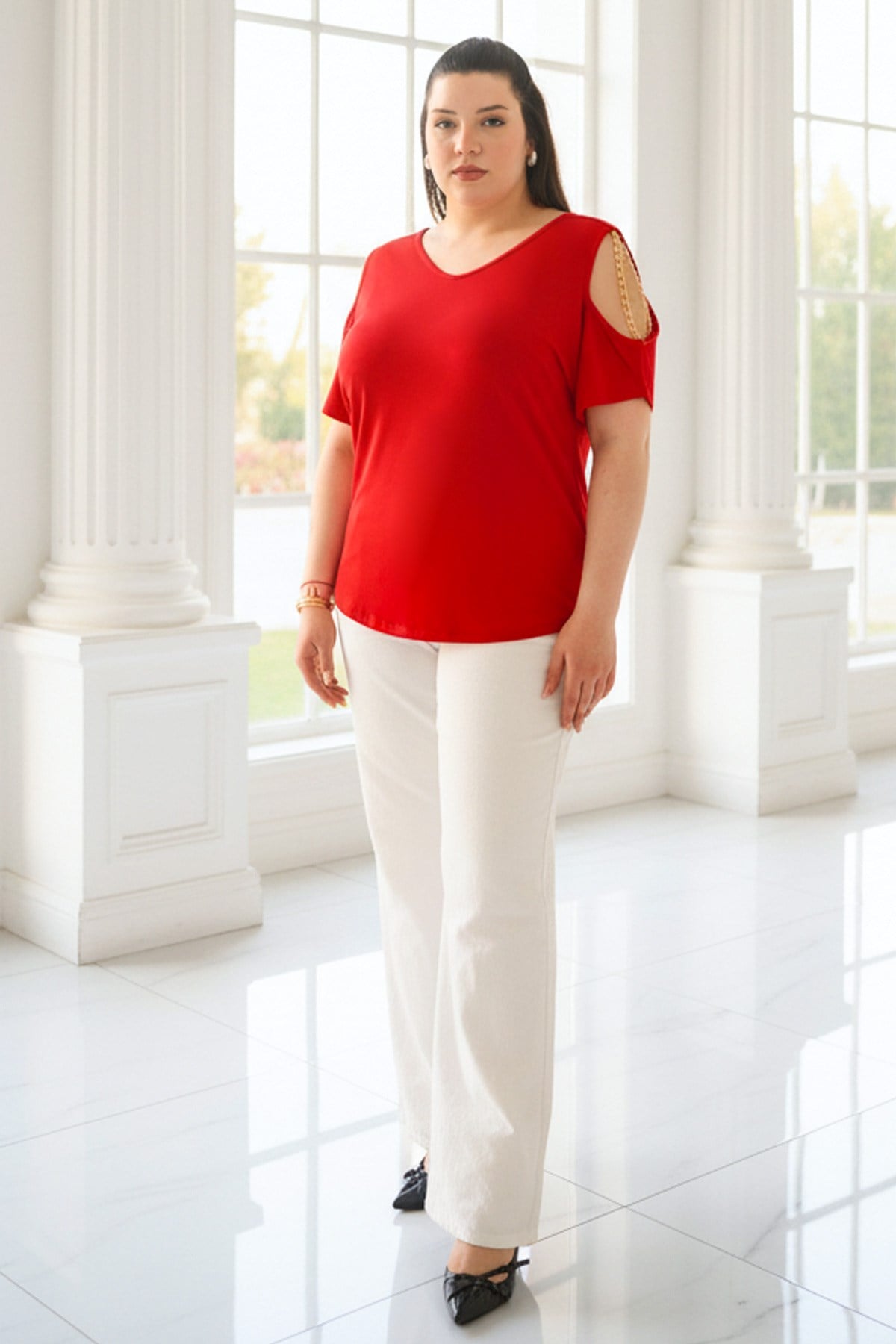 Kırmızı  Zincir Detaylı BluzMDVB05-KırmızıModaviki