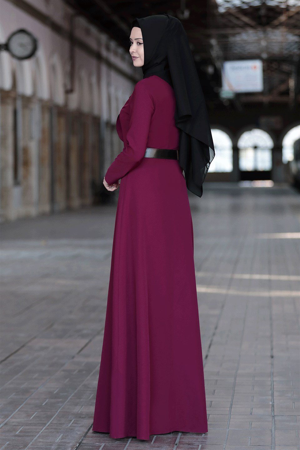 Dress - Crepe - Unlined - High Collar - Plum - SN18