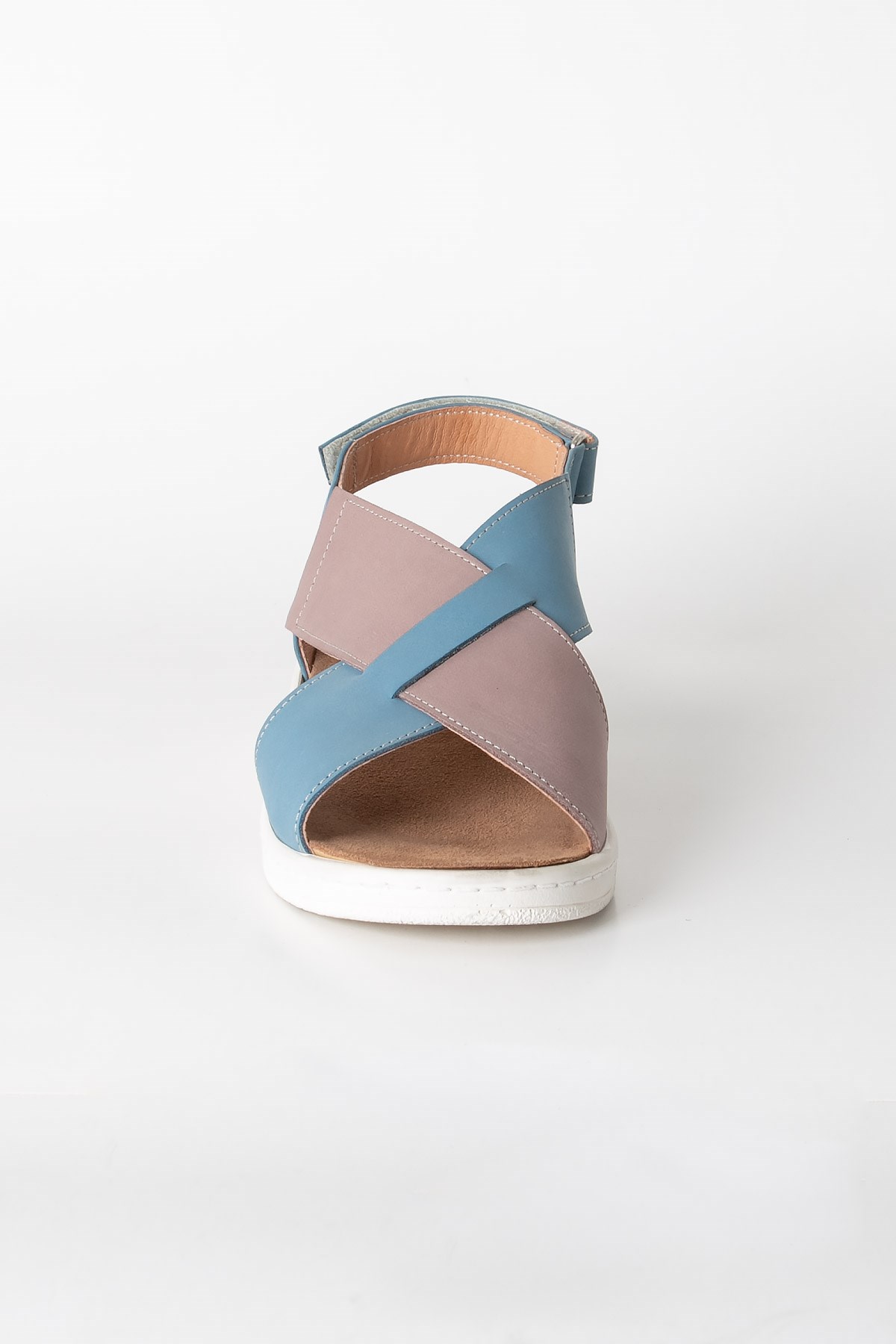 Sandales Anatomiques En Cuir Véritable Bleu ZND1365805