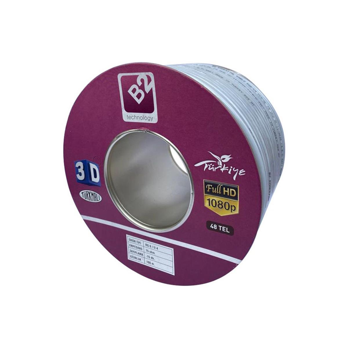 B2Uydu Anten KablolarıB2 RG6 U4 80 Tel Uydu Anten Kablosu