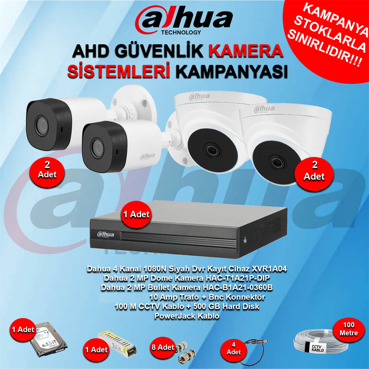 DahuaGüvenlik Kamera SetleriDahua 4 Kanal Ahd Güvenlik Kamera Kampanya Seti