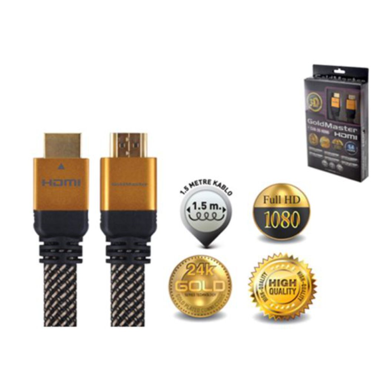 Goldmaster Cab-26 1,5 Metre Altın Uçlu 4K 2160 3D HDMI Kablo