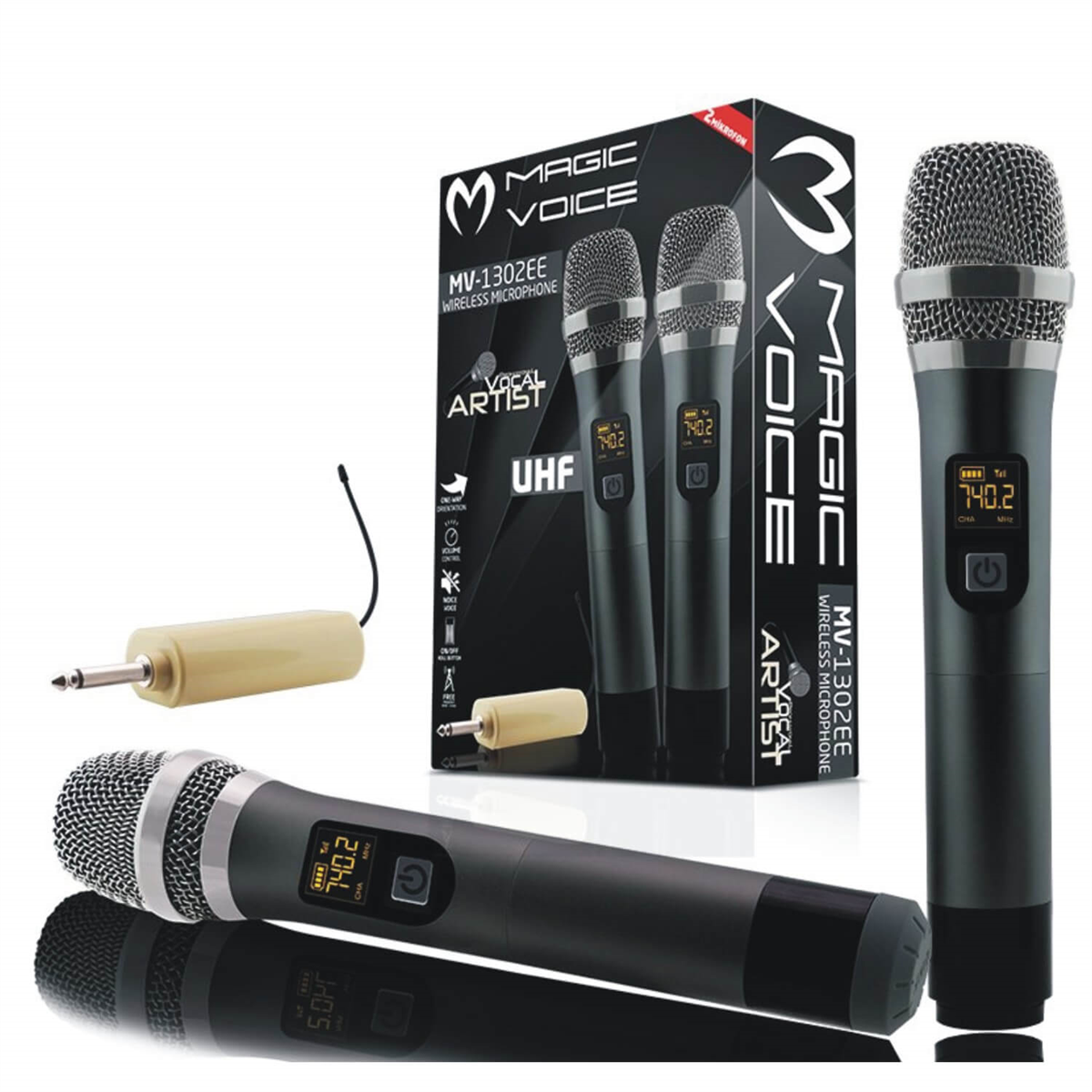 Magic VoiceEl MikrofonlarıMagicvoice MV-1302EE Portatif Kablosuz 2 Ad. El Mikrofonu