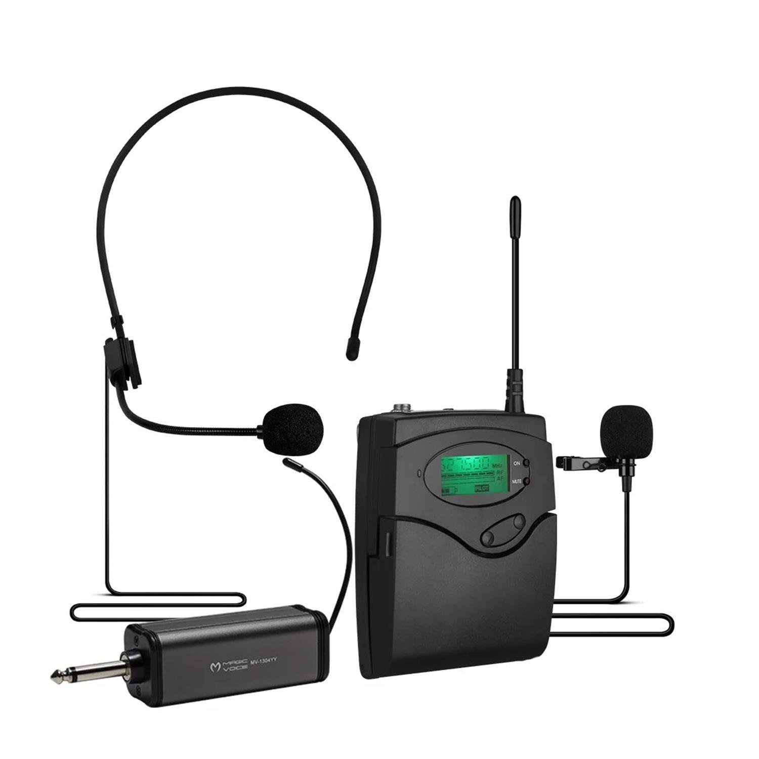 Magic VoiceYaka MikrofonlarıMagicvoice MV-1303Y Kablosuz 1 Yaka+1 Headset Telsiz Mikrofon