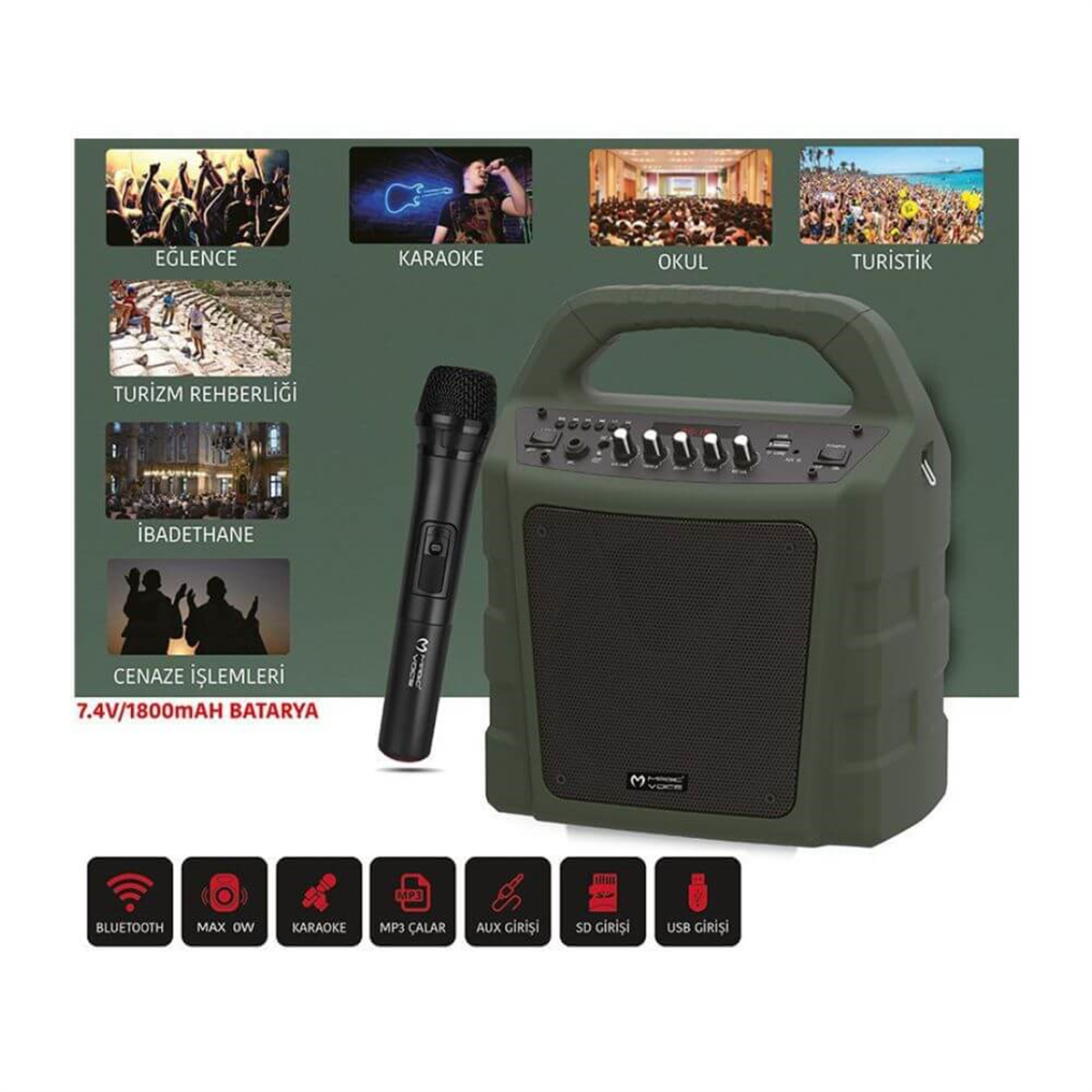 Merter ElektronikTaşınabilir Mevlüt AnfisiMagicvoice MV-10175AE Kablosuz El Mikrofonlu USB-SD-BT Taşınabilir Seyyar Ses Sistemi