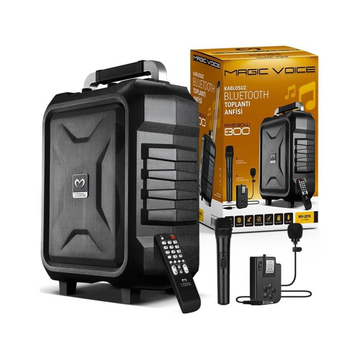 Merter ElektronikTaşınabilir Mevlüt AnfisiMagicvoice MV-2015 Max 300W USB-SD-BT Siyah 1E-1Y Mikrofonlu Aktif Hoparlör