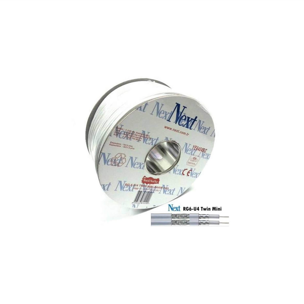 Next NextstarUydu Anten KablolarıNext 300M YE-6406 RG 6/U-4 Mini İkili Slim Anten Kablo