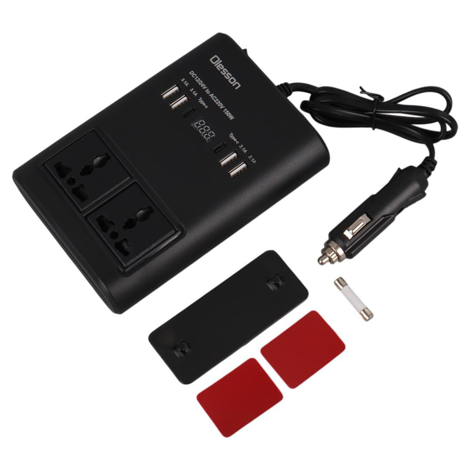 Olessonİnvertör ÇeşitleriOlesson 1662 DC 12-24V 150W Oto Araç Power İnverter Ek Çakmak Girişi - 2x TYPE-C - 4x USB - 2x 220V Üniversal Priz