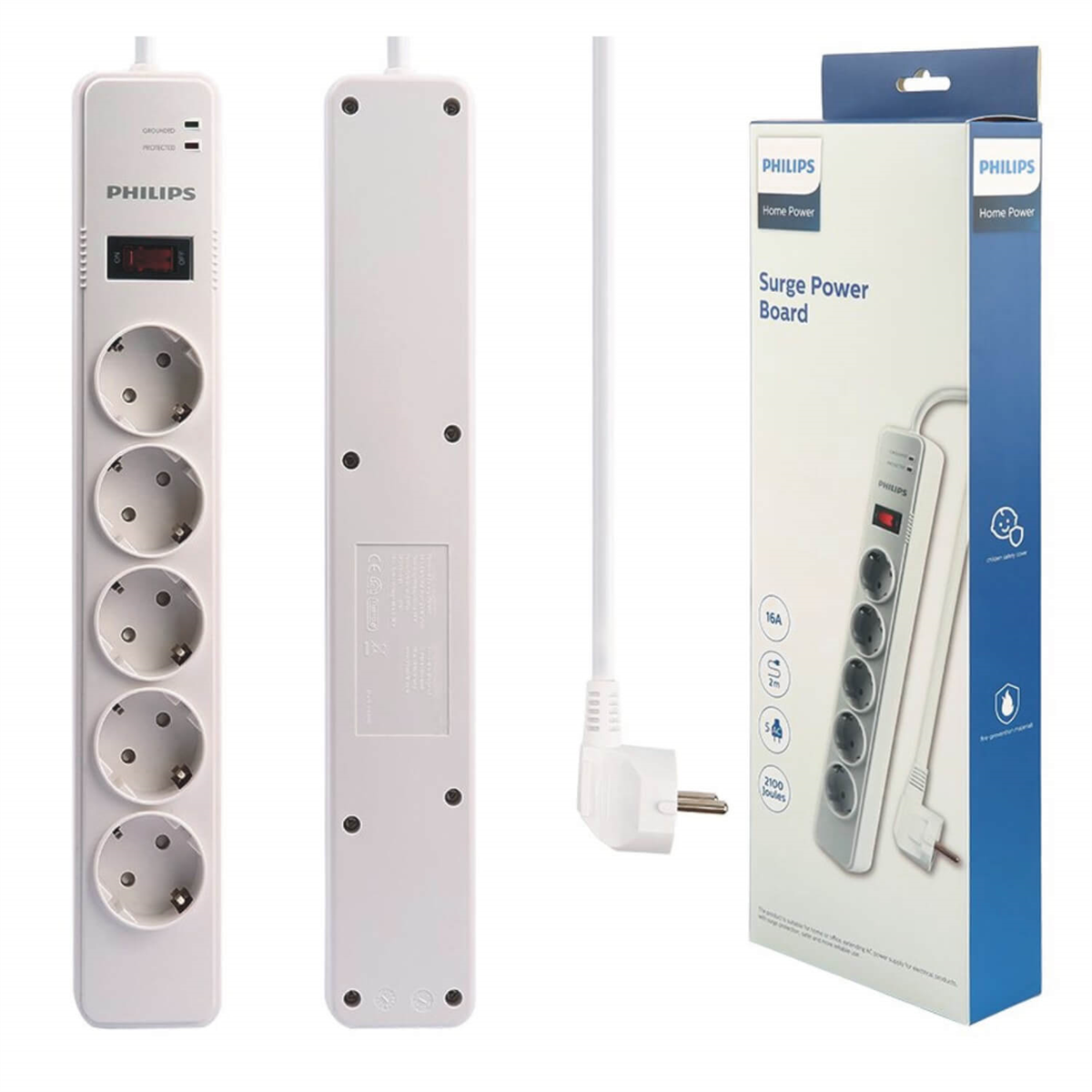 PhilipsAkım Korumalı PrizlerPhilips 5'li 2 Metre Kablolu 2100 Joule Anahtarlı Akım Korumalı Priz SPS1050B/51