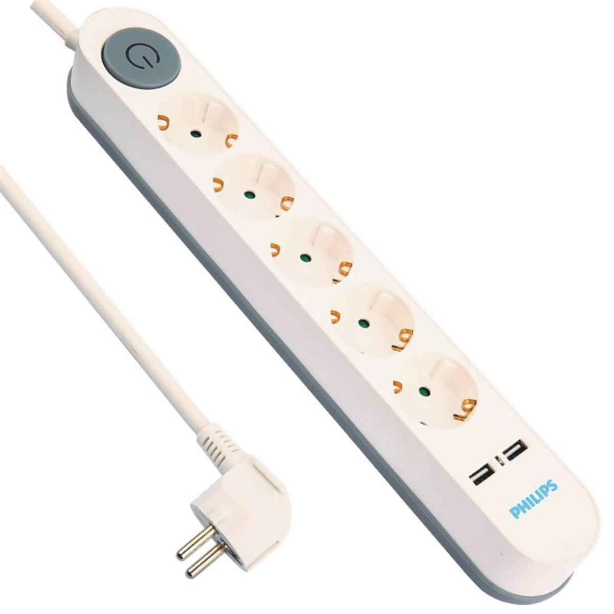 PhilipsAkım Korumalı PrizlerPhilips 5'li 2 Metre Kablolu Çift USB Anahtarlı Priz SPS1153A/51
