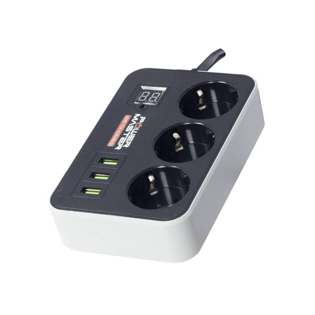 PowermasterAkım Korumalı PrizlerPowermaster  3 Usb Çıkışlı 3'lü 10A-2500 W 1.8 Metre Kablolu Akım Korumalı Priz