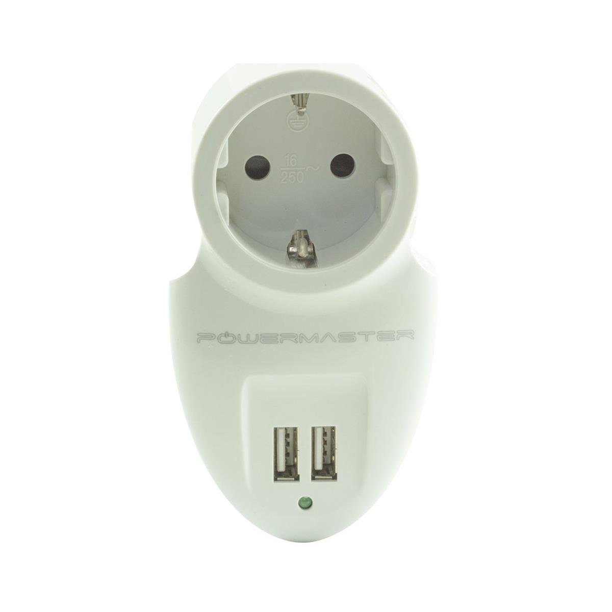 PowermasterAkım Korumalı PrizlerPowermaster 16A-3500W Çift Usb'li Tekli Akım Korumalı Priz 16895
