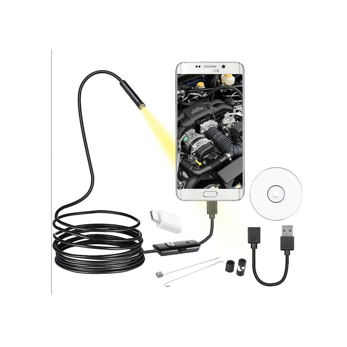 PowermasterWebcam KamerasıPowermaster 3in1 Micro Usb+Type C+Pc 7 Mm Işıklı 5 Metre Endeskop Yılan Kamera