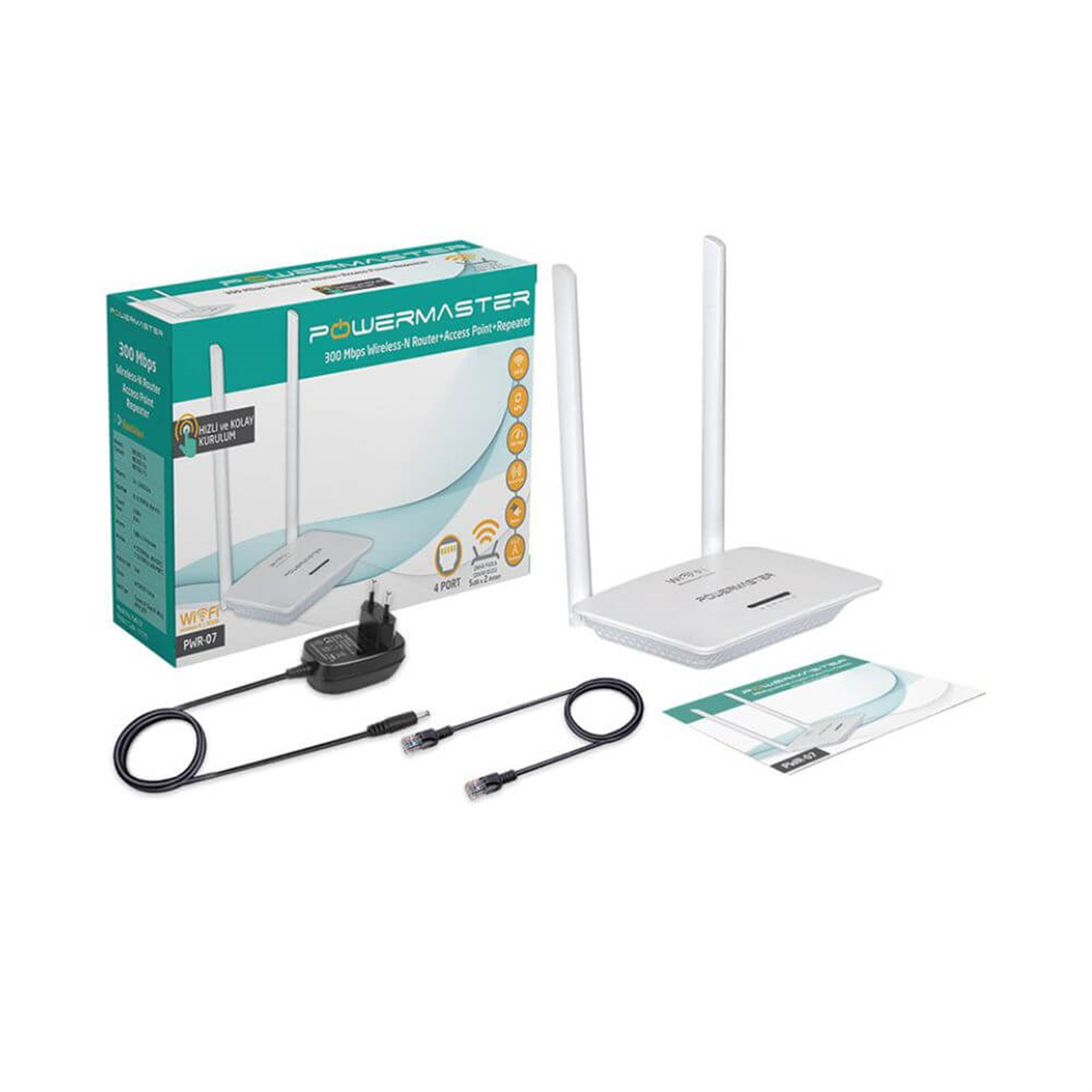 PowermasterEthernet Switch ve Modem Powermaster PWR-07 300 Mbps Access Point Repeater Kablosuz Router