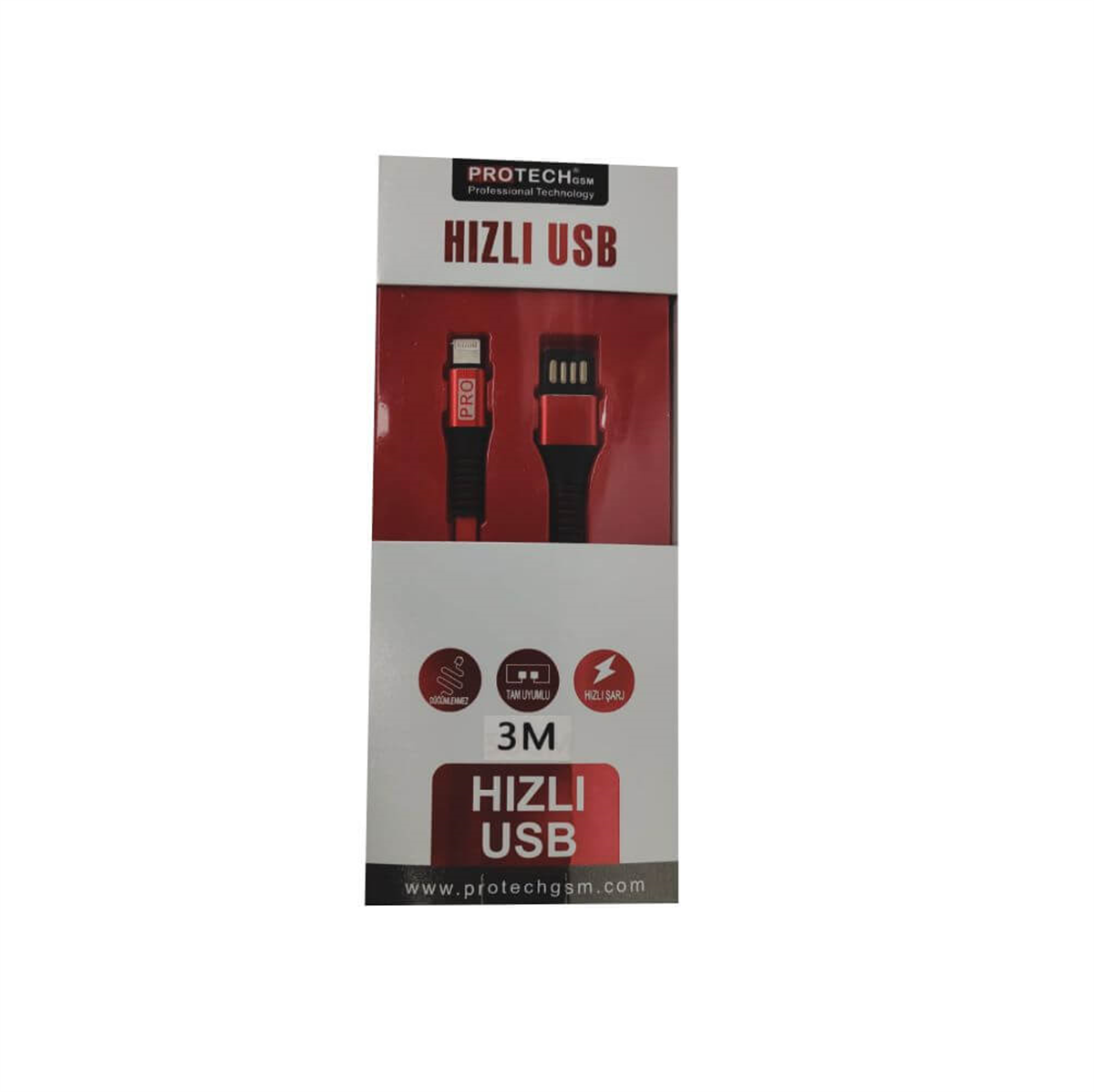 ProtechData (Şarj) KablolarıProtech Lighting (iphone) 3 Metre Hızlı Data Şarj Kablosu