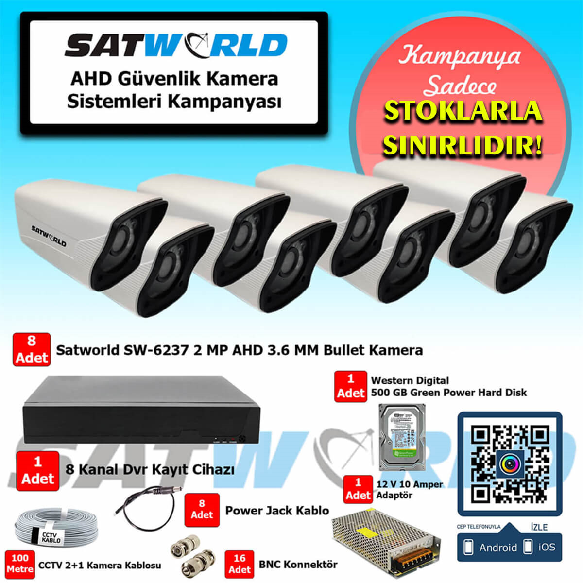 SatworldGüvenlik Kamera SetleriSatworld 2 mp 8 Kanal Bullet Kamera Ahd Güvenlik Sistem Seti