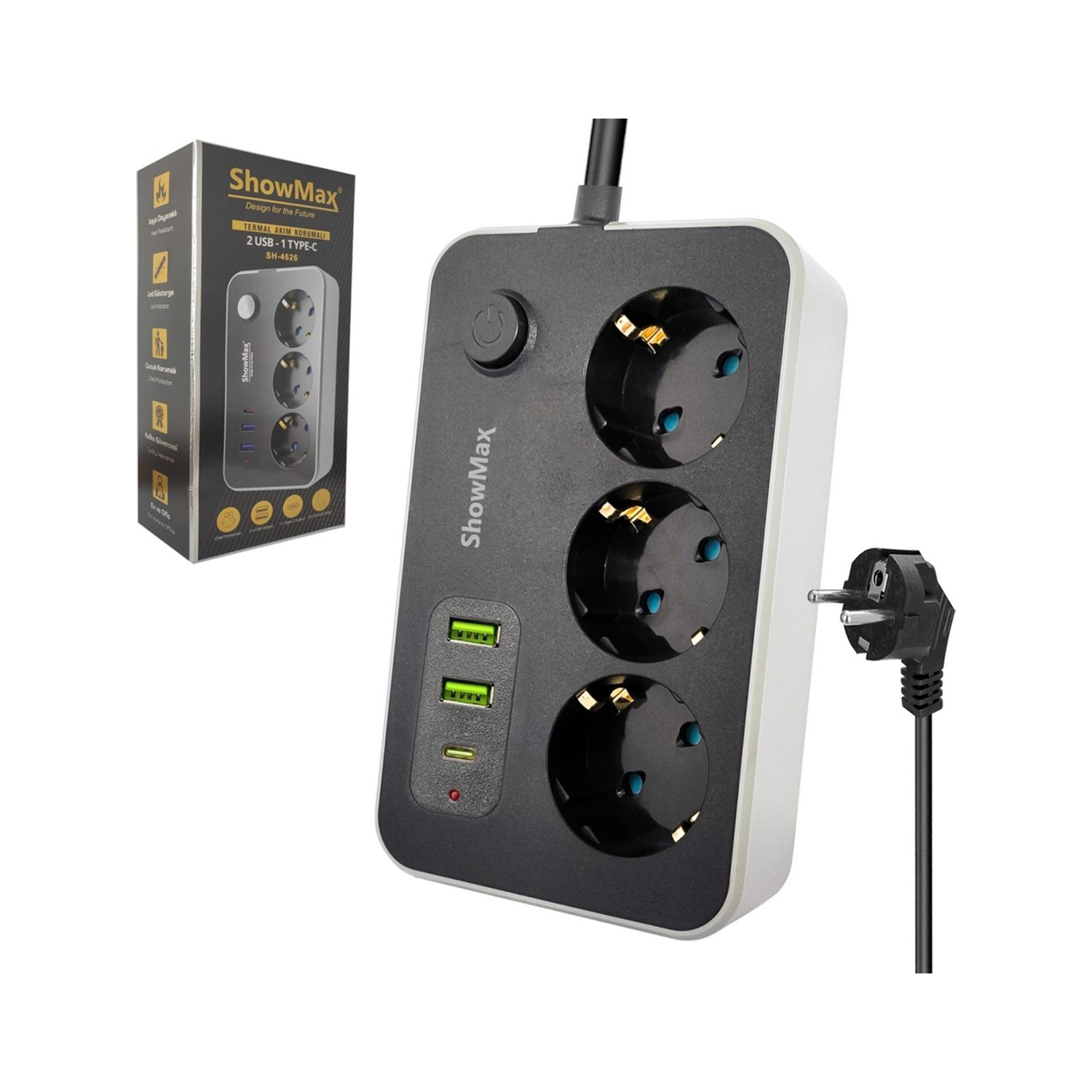 ShowmaxAkım Korumalı PrizlerShowmax SH-4626 Termal Akım Korumalı 2 Metre Priz