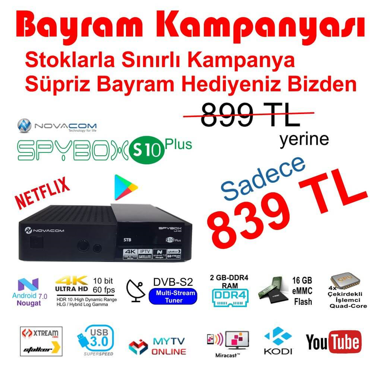 Spybox4k Uydu AlıcılarıSpybox S10 Plus Android 4K Bayram Kampanyası