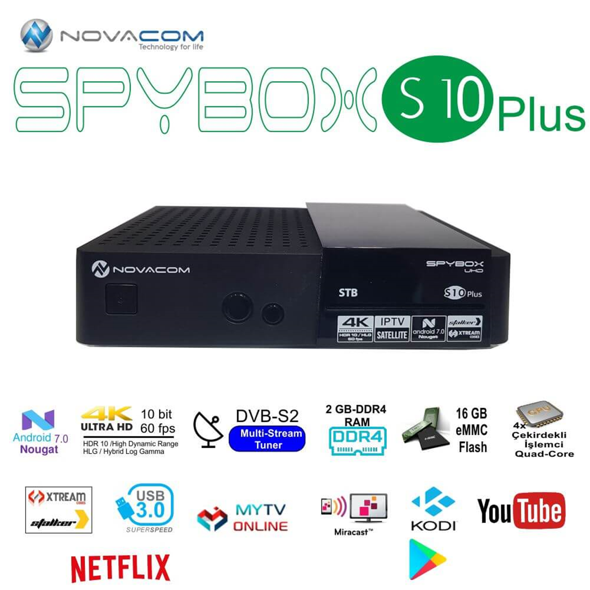 SpyboxAndroid Uydu AlıcılarıSpybox S10 Plus Android 4K Uhd Uydu Alıcısı