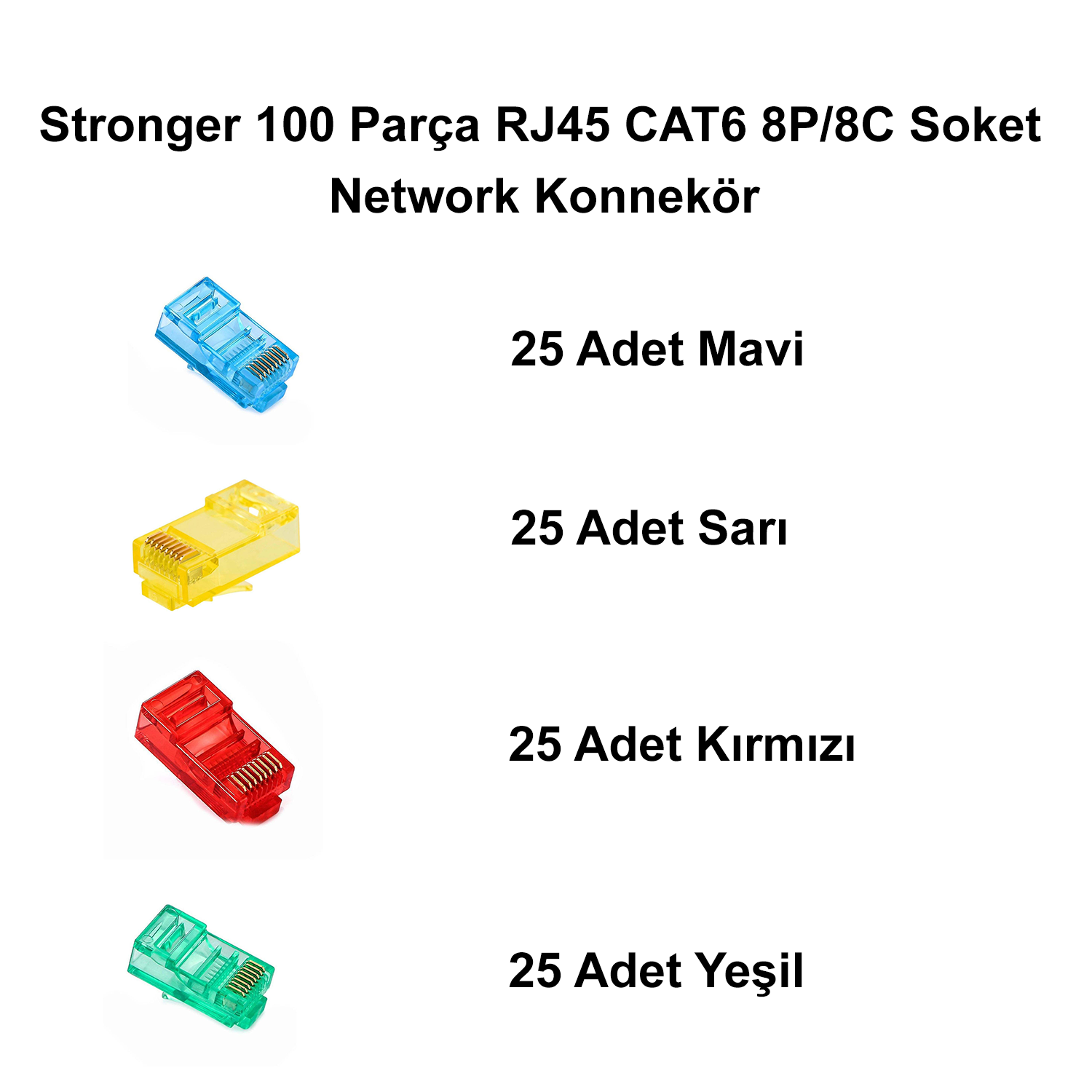 StrongerNetwork KonnektörStronger 100 Parça RJ45 CAT6 8P/8C Network Soket Konnektör