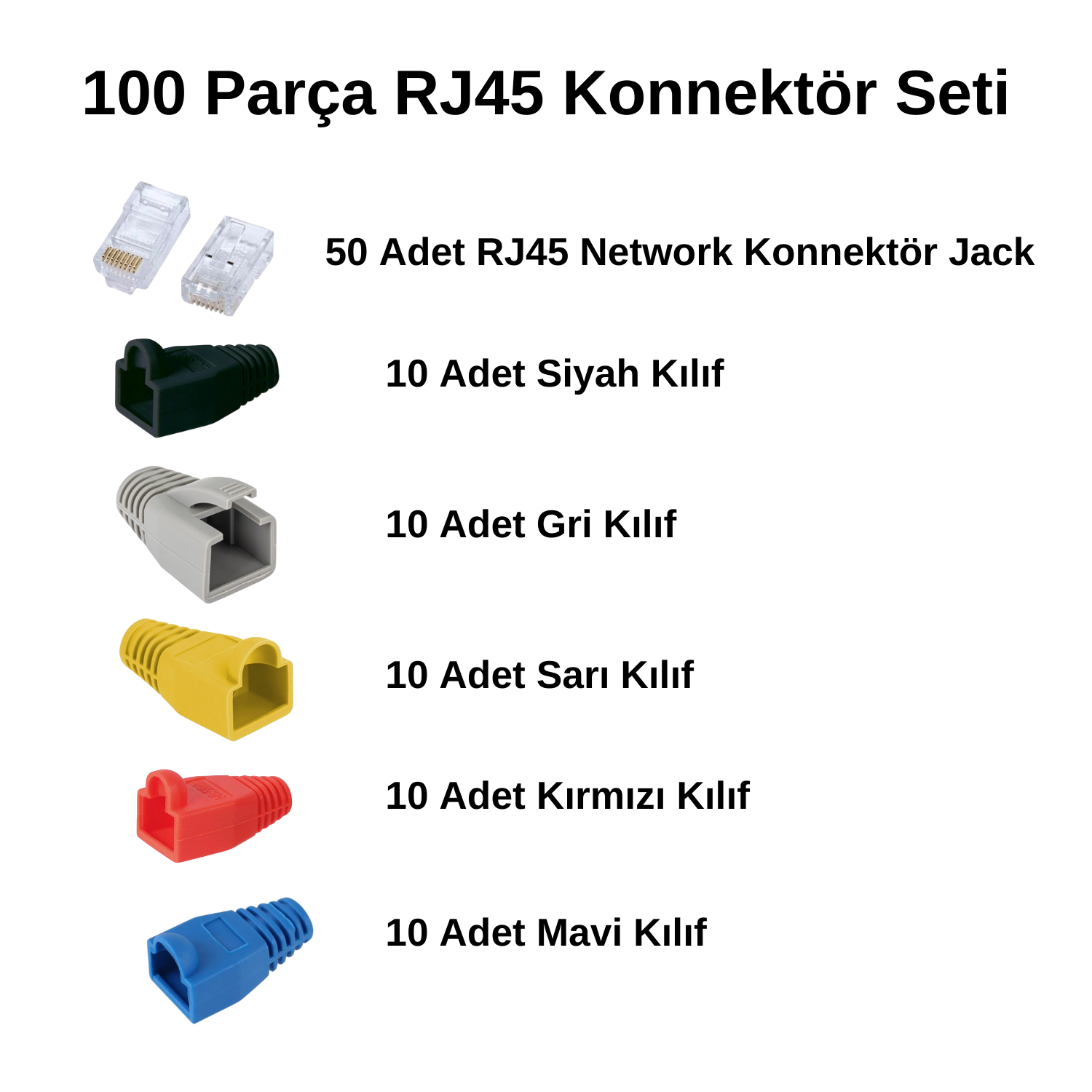 StrongerNetwork KonnektörStronger 100 Parça RJ45 Konnektör ve Kılıf Seti