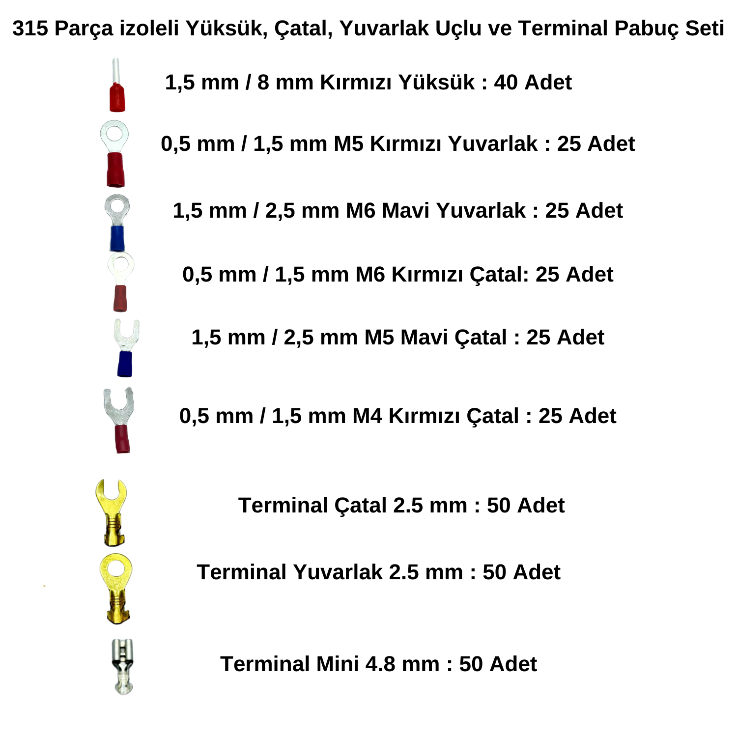 StrongerKablo Pabuç ÇeşitleriStronger 315 Parça izoleli Yüksük, Çatal, Yuvarlak Uçlu ve Terminal Pabuç Seti
