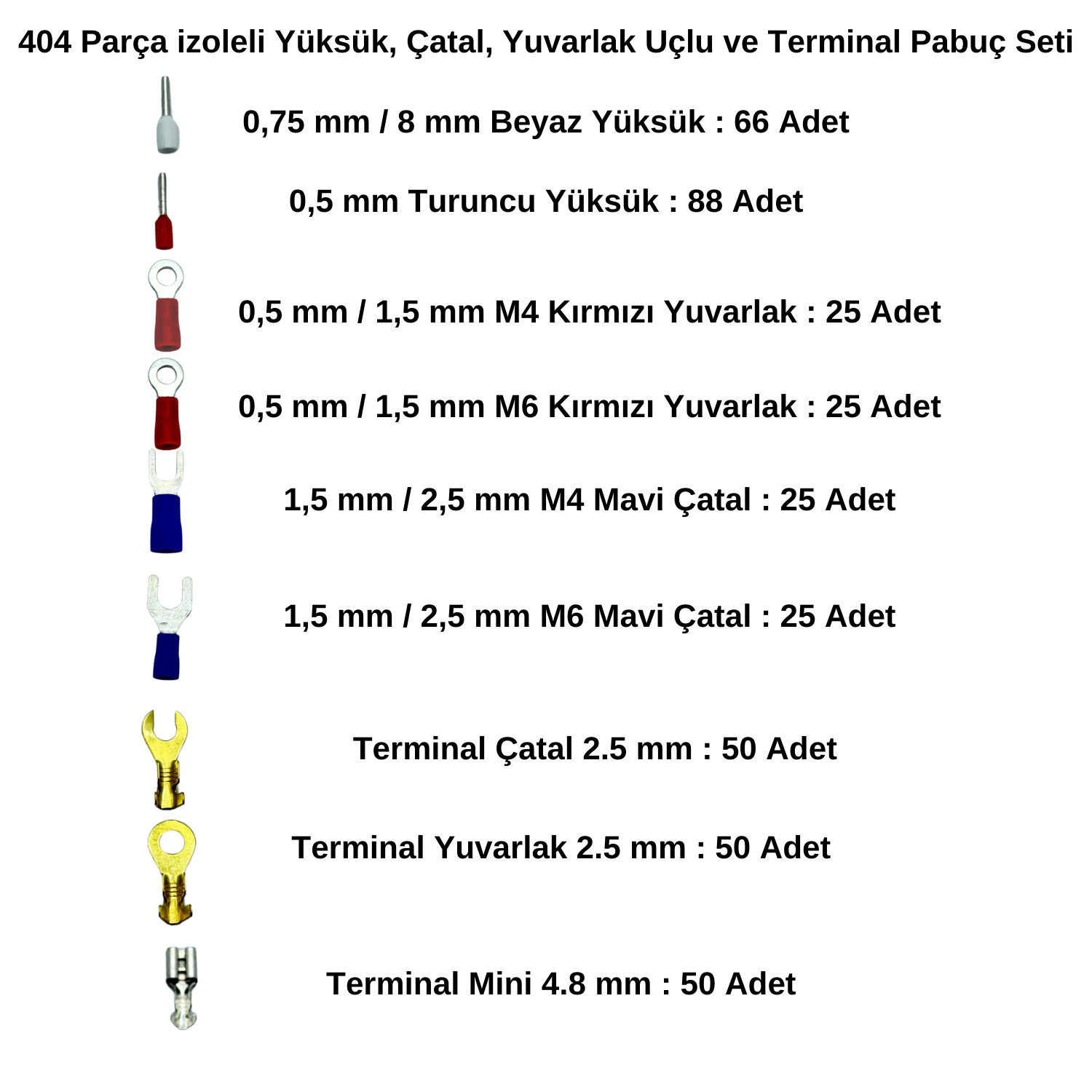 StrongerKablo Pabuç ÇeşitleriStronger 404 Parça izoleli Yüksük, Çatal, Yuvarlak Uçlu ve Terminal Pabuç Seti
