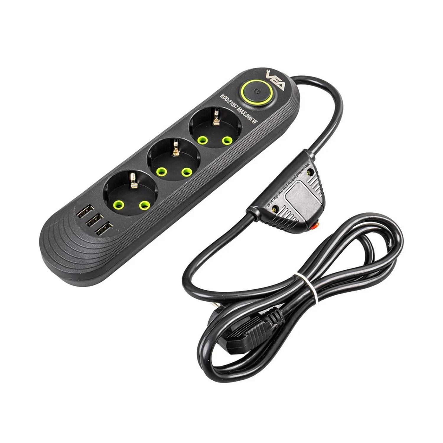 VeaAkım Korumalı PrizlerVea VA-21557 3'lü 3 USB'li 1.5 Metre Akım Korumalı Priz Siyah